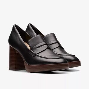 Clark’s platform heel leather loafers